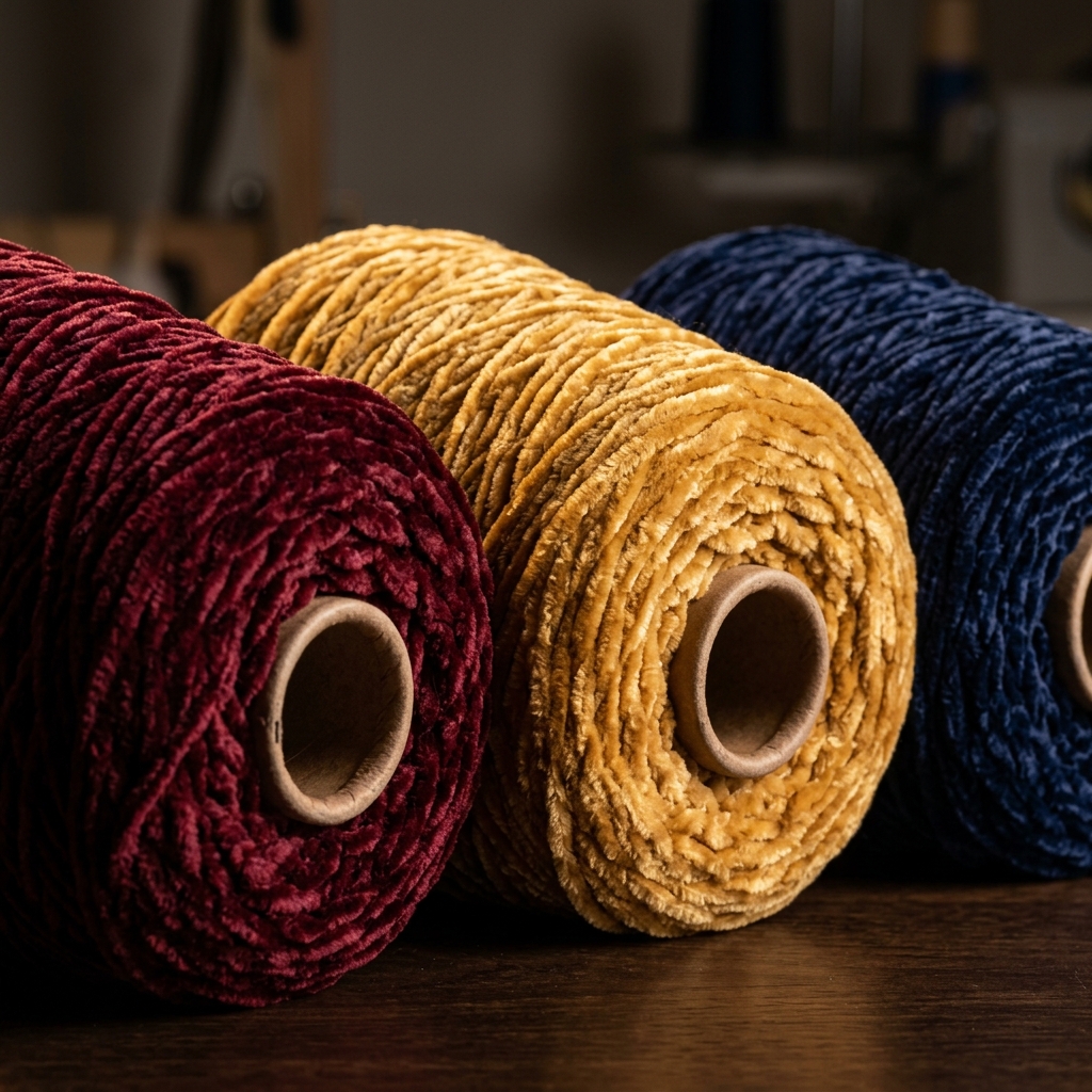Close up of premium chenille yarn texture